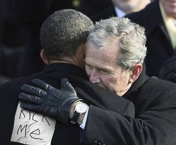 Bush Obama kickme (photoshopped joke)