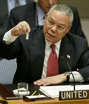 Colin Powell showing anthrax threat at the UN